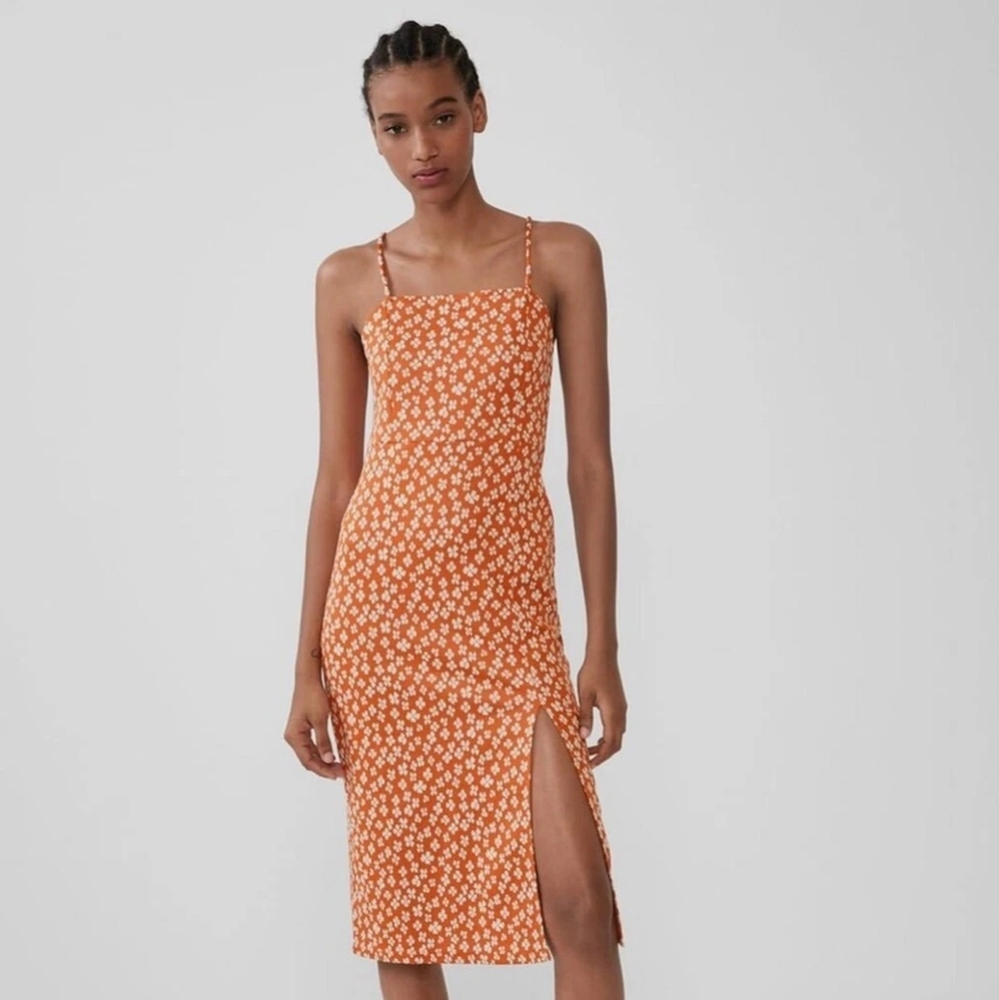Zara Floral Front Slit Midi Dress